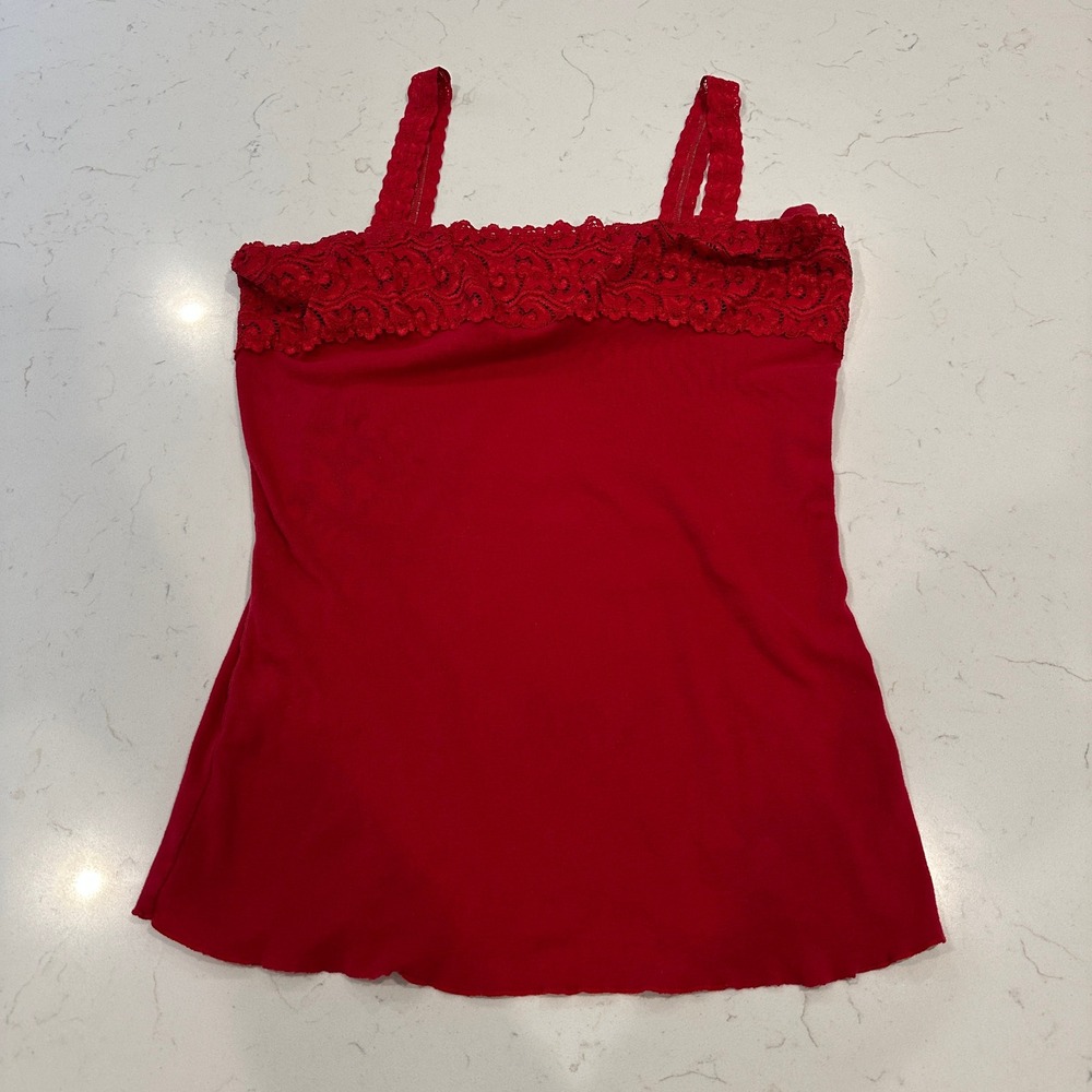 No Boundaries Red Lace Trim Cami with Shelf Bra Babydoll Top XL 15-17